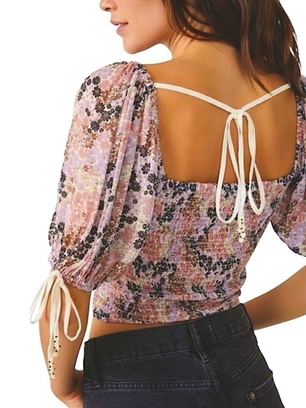 FREE PEOPLE Back On Top Floral Top with Square Neck in ‘Soft Combo’ • MSRP $98
